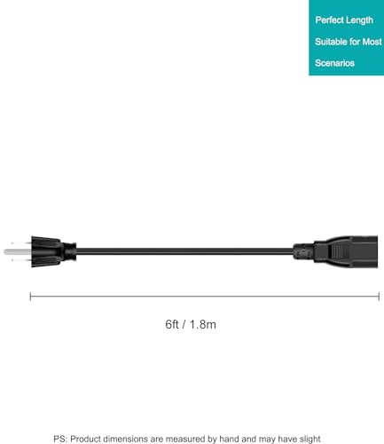 Universal 3-Prong AC Power Cable for Computer, TV, Monitor and More, 6 Feet (1.82 Meters), Black