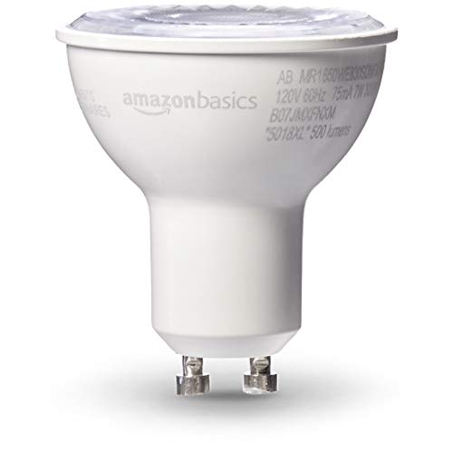 Basics MR16 LED Light Bulb, 50W Equivalent, Energy Efficient 7W, GU10 Base, Warm White 3000K, Dimmable, 10,000 Hour Lifetime, 6-Pack