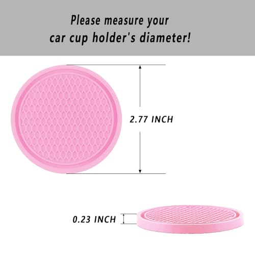 ZSDY Car Cup Coaster, 4PCS Universal Auto Non-Slip Cup Holder Embedded in Ornaments Silicone Coaster, Car Interior Accessories Sets, Pink