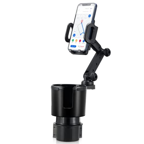 This Hill Car Cup Holder Expander 2-in-1 with Adjustable Base & 360° Rotating Phone Mount, Compatible with iPhone 17 Pro Max and Smartphones up to 4.13", Fits Large Bottles up to 3.78"