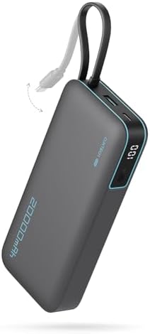 CUKTECH 45W Power Bank 20000mAh, Portable Travel Charger Built-in USB C Cable, Fast Charging Battery Pack for iPhone 16/15/14/13, iPad, Samsung Galaxy, Google Pixel, Android and More (Gray)