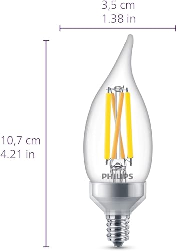 PHILIPS LED 60W BA11 E12 Chandelier Bulbs 3-Pack Ultra Definition Soft White (2700K) 500 Lumen (5W = 60W) Dimmable Flicker-Free LED Candelabra Bulbs