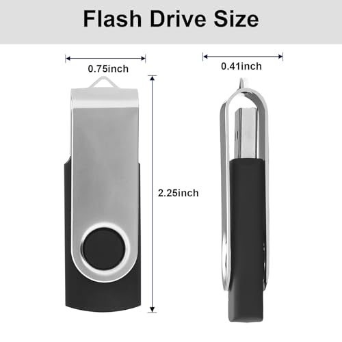 Swivel Design 16GB USB Flash Drive with Keychain, USB 2.0 Portable Thumb Drive Memory Stick, FAT32 Format Flashdrive for Data Storage, Photos, Music, Files (Black, 16 GB)