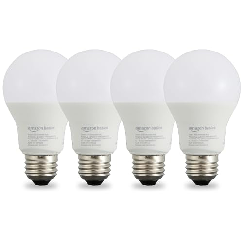 Basics Smart A19 LED Light Bulb, Dimmable Soft White (2700K), 9W (60W Equivalent), 800LM, Energy Efficient, Works with Alexa Only, 2.4 GHz Wi-Fi, No Hub Required, 4-Pack