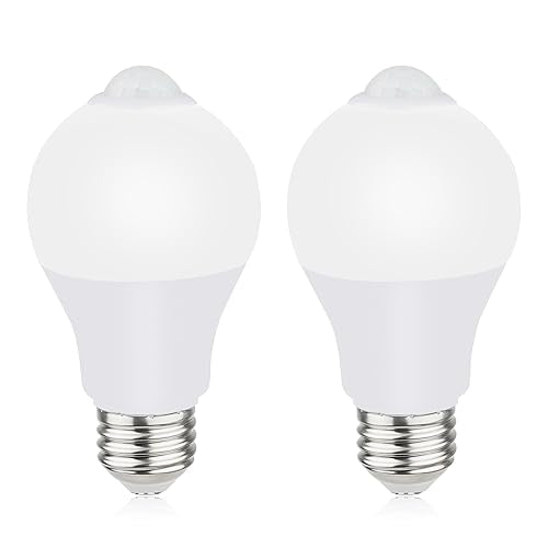 Motion Sensor Light Bulbs for Outdoor Indoor, 9W A19 Motion Detector Led Bulb, 60 Watt Equivalent, E26 800lm 5000K Daylight, Dusk to Dawn Motion Activated Security Lights for outside, Inside (2 Pack)