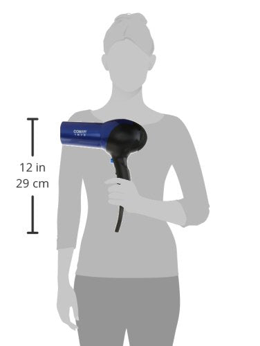 Conair Hair Dryer, 1875W Turbo Blow Dryer with Tourmaline Coating and Ionic Conditioning, Includes Diffuser and Concentrator Attachments, 2 Heat & 2 Speed Settings, Blue/Black
