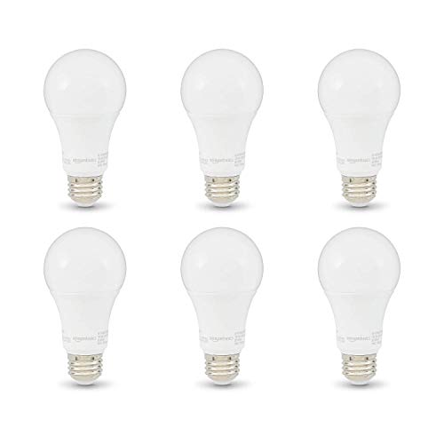 Basics A19 LED Light Bulbs, 100W Equivalent, 15W Energy Efficient, E26 Standard Base, Soft White 2700K, Non-Dimmable, 10,000 Hour Lifetime, 6-Pack