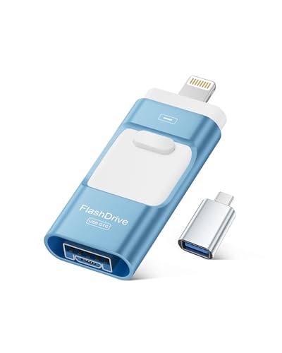 MFi Certified Flash Drive for iPhone 256GB, Photo Stick Memory Stick for iPad, USB Thumb Drive for Photos Videos Transfer & Backup, External Storage Compatible for iPhone/Android/PC/Mac (Light Blue)