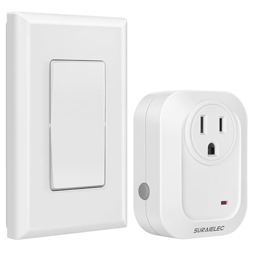 SURAIELEC Wireless Wall Switch Remote Control Outlet, No Wiring Needed, 100ft RF Range, Pre-Programmed, Expandable Remote Light Switch Kit for Plug in Pendant Light, Lamp, Small Electrical Appliance