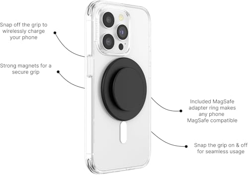 PopSockets Phone Grip for MagSafe, Magnetic Holder, Phone Stand, Black - Black