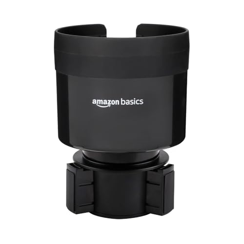 Basics Car Cup Holder Expander with Adjustable Base, Securely Holds Large Bottles 3.4 to 3.8 in Diameter, Compatible with Yeti, Hydro Flask, Easy Installation, Black