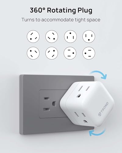 TROND Multi Wall Outlet Extender - Sideways Plug Adapter with 3 Electrical Sockets, 360 Rotating Plug to Turn the Horizontal to Vertical Outlet for Plugging Air Freshener, Cat Calming, Night Light