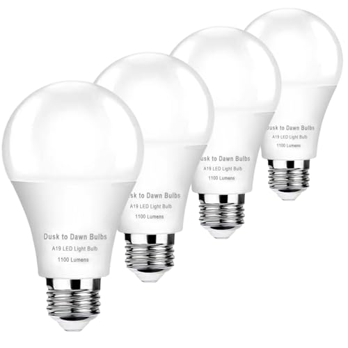 4-Pack Dusk to Dawn LED Bulbs – 10W 5000K Daylight, A19 E26 Outdoor Sensor