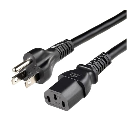 Basics Replacement Power Cord for Computer, Monitor, TV, Printer, PC, 3 Prong, 18 AWG, 125 Volts, 10 Feet, Black