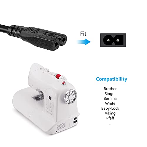 10ft Sewing Machine Power Cord Replacement – Compatible with Singer, Brother, Baby Lock, Viking, Pfaff & White – Durable AC Power Cable