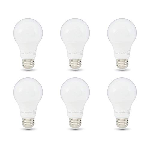 Basics A19 LED Light Bulbs, 60 Watt Equivalent, Energy Efficient 9W, E26 Standard Base, Soft White 2700K, Dimmable, 10,000 Hour Lifetime , 6-Pack