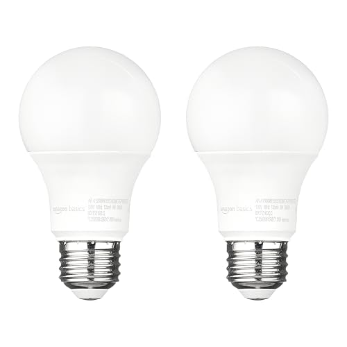 Basics A19 Dusk to Dawn Sensor LED Outdoor Light Bulb, 60W Equivalent, Energy-Efficient 9W, Daylight 5000K, E26 Base, 10,000 Hours, 2 Count (Pack of 1)