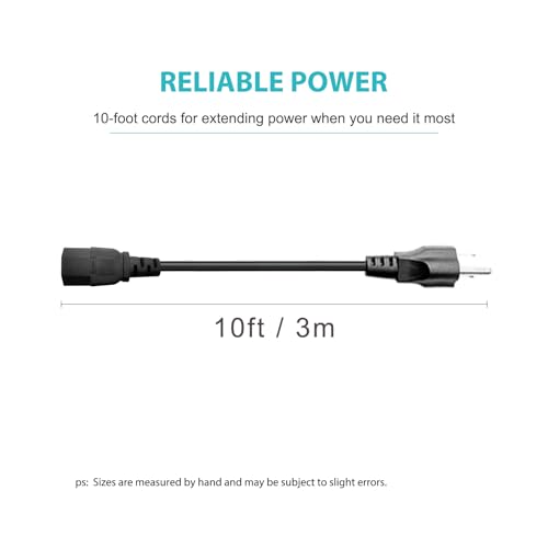 10ft 3-Prong AC Power Cord – Universal Replacement Cable for TV, Computer, Monitor & Treadmills (Compatible with Horizon, BowFlex, Sole, Goplus & More)