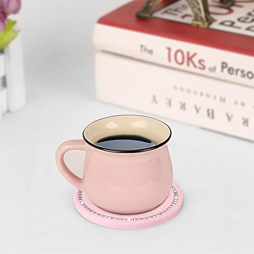 2 Pack Bling Cup Holder Insert Coasters, 2.75 Inch Soft Crystal Rhinestone Rubber Pad Set Round Auto Drink Coaster Car Interior Accessories (Pink)