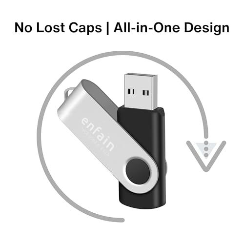 Enfain 16GB USB 2.0 Flash Drive 10 Pack | 160GB Total Swivel Thumb Drives with Labels for Office, School & Bulk Data Storage (Black)