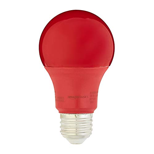 Basics A19 Red Color Party LED Light Bulbs, 60W Equivalent, 9W Energy Efficient, E26 Standard Base, Non-Dimmable, 10,000 Hour Lifetime, 2-Pack