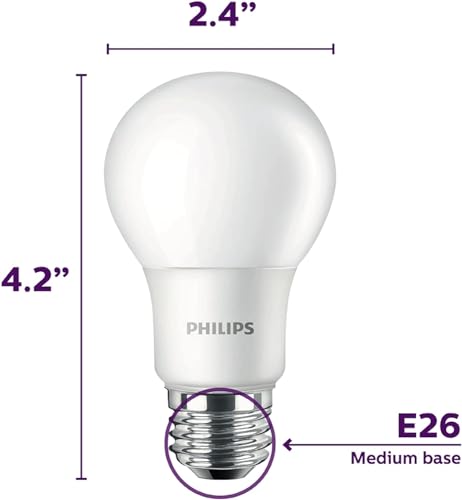 PHILIPS LED 40W A19 4-Pack Basic Soft White (2700K) 450 Lumen (6.5W = 40W) Frosted Flicker-Free Light Bulbs