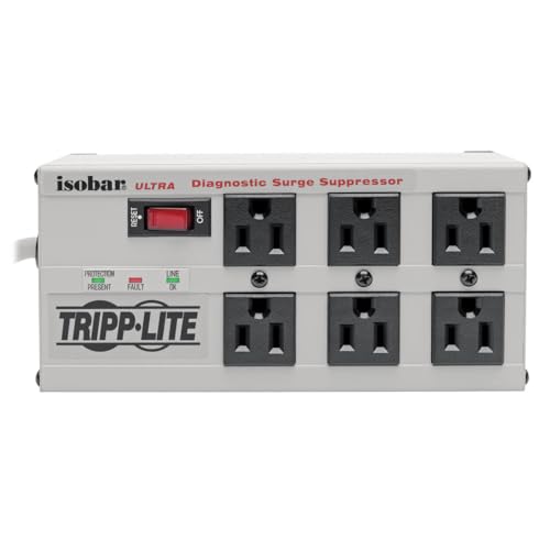 Tripp Lite ISOBAR6ULTRA Isobar 6 Outlet Heavy Duty Power Strip Surge Protector, 3330 Joules, 6ft Cord, Flat Plug, Metal Power Strip, Industrial Garage Work Shop Bench, Under Desk and Wall Mountable