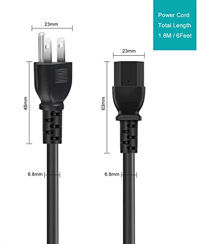 Universal 3-Prong AC Power Cable for Computer, TV, Monitor and More, 6 Feet (1.82 Meters), Black