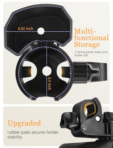 Universal Stroller Cup Holder with Phone Holder, 360° Rotatable Strong Clip, Big Storage Space for Walker, Wheelchair, Stroller, Bike