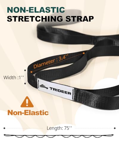 Trideer Stretching Strap for Physical Therapy & Home Rehab, Non-Elastic Yoga Strap for Stretching with Loops for Hamstring, Calf & Back Stretcher Mobility, Hip & Pilates