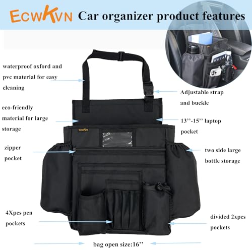 ECWKVN Car Front Seat Organizer - Car File Organizer, Passenger Seat Storage Bag Law Enforcement - Vehicle Storage with Dedicated Laptop Tablet Holder Cup Holder, Black