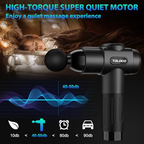 TOLOCO Massage Gun, Percussion Muscle Massager with 10 Massage Heads & Silent Brushless Motor, Adjustable Speeds, Portable Handheld Design – Black
