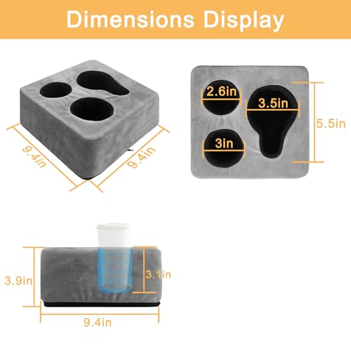 Couch Cup Holder Pillow Tray & Caddy - for Sofa, Bed, Car, Man Cave | Keep Drinks at Hand & Spill-Proof Accessories for New Parents, Camping, Park, Boat, Beach, Bathroom Cup Holder, Gray