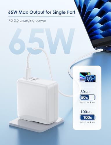 Essri MacBook Pro Charger,100W USB C Charger 2Pack with Foldable Plug,Dual 65W Ports Fast Charging for MacBook Pro Air,iPad Pro,iPhone 17/16/15,Includes 6FT+10FT USB C to C Cables - White