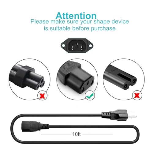10ft 3-Prong AC Power Cord – Universal Replacement Cable for TV, Computer, Monitor & Treadmills (Compatible with Horizon, BowFlex, Sole, Goplus & More)