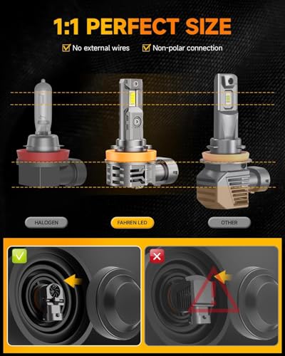 FAHREN Upgraded H11/H9/H8 9005/HB3 light Bulbs combo, 𝟏𝟏𝟎,𝟎𝟎𝟎𝐋𝐌 𝟏𝟐𝟎𝟎% Brighter 6500K with Cooling Fan H11 9005 Bulbs, 1.1 Mini Size H9 HB3 Lights Kit, CANBUS Ready Plug And Play, Pack Of 4
