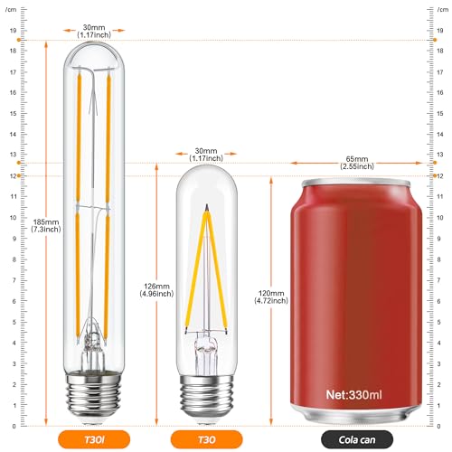 Tubular Light Bulb 7.3 Inch Dimmable T10 LED Bulb E26 6W 60 Watts Edison Bulbs 2700K Solf White,185mm Long for Wall Sconces, Pendant, Livingroom, 4-Pack
