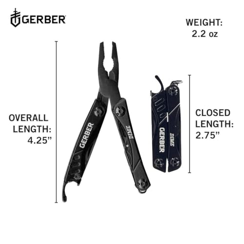 Gerber Gear Dime 12-in-1 Mini EDC Multitool - Needle Nose Pliers, Pocket Knife, Keychain, Bottle Opener - Gifts for Men, EDC Gear and Equipment - Black