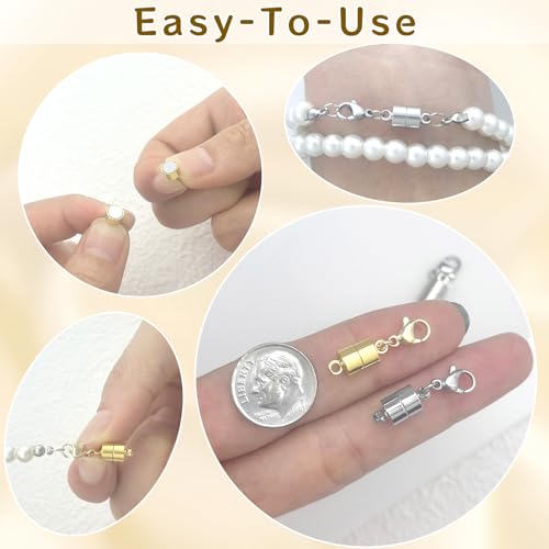 Magnetic Necklace Clasp with Lobster Clasp,14K Gold and Silver Magnetic Jewelry Clasps for Necklace Extender Bracelet Closures