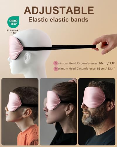 Silk Sleep Mask for Women - Soft Breathable Organic Natural Mulberry Silk Fabric Blackout Eye Mask for Sleeping with Adjustable Straps No Pressure Eye Mask for Travel Essentials Gifts (Pink)