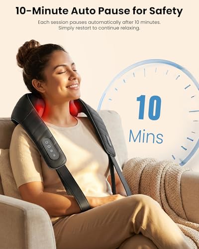 COMFIER Cordless Neck Massager with Heat, 4D Kneading Shiatsu Neck and Shoulder Massager Deep Tissue, Hands-Free Straps, FSA Eligible HSA, Valentine’s Day Gifts for Her Him
