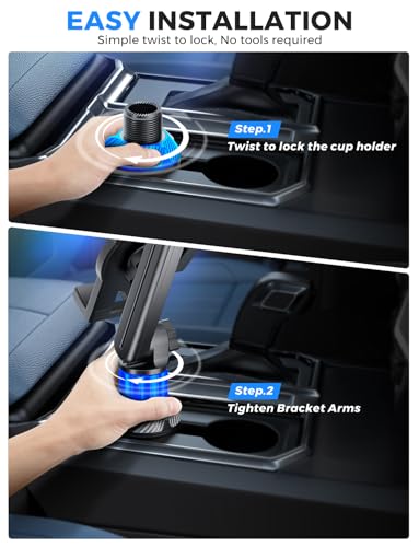 eSamcore Cup Holder Tablet Mount for Truck, Car Tablet Holder with Adjustable 15" Height 360° Rotation Stand, 0.9" Depth Clamp Fit for iPad Air/Pro/Mini 4.7"-12.9" Foldable Phone iPhone