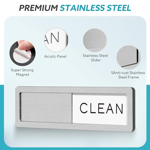 Dishwasher Magnet Clean Dirty Sign, Strong Magnet Non-Scratch Clean Dirty Magnet for Dishwasher, Easy to Read & Slide