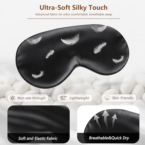 Sleep Mask Silk Eye Mask for Men Sleeping Mask, Adjustable Elastic Strap for Night Shading Sleep Mask, Soft and Comfortable for Both Men and Women(Black)