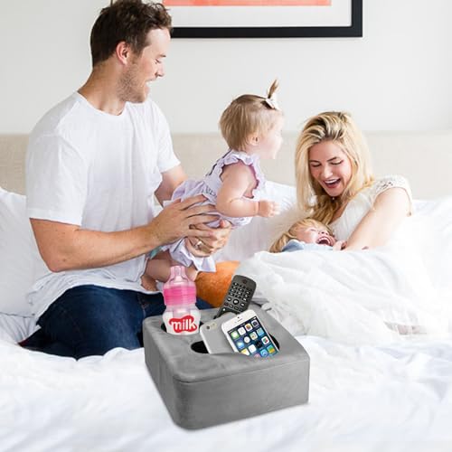 Couch Cup Holder Pillow Tray & Caddy - for Sofa, Bed, Car, Man Cave | Keep Drinks at Hand & Spill-Proof Accessories for New Parents, Camping, Park, Boat, Beach, Bathroom Cup Holder, Gray