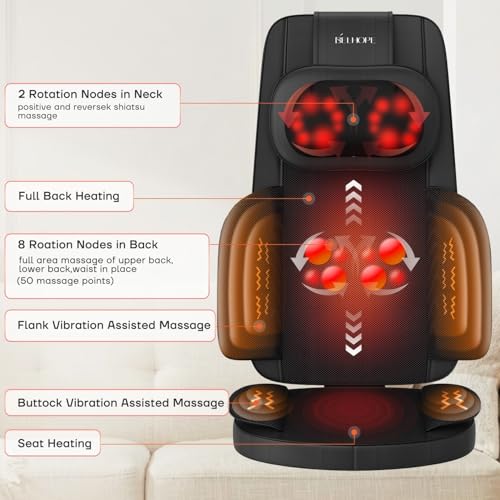 belhope Shiatsu Neck and Back Massager with Heat, 4D Kneading Back Massager for Pain Relief Deep Tissue, Comfortable Back Massage for Chair, Massage Mat for Home, Valentines Day Gifts for Men Women