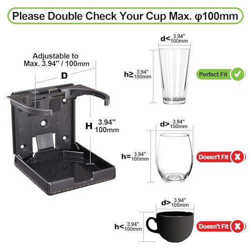 Spurtar 2pcs Boat Cup Holder Suitable for Most Size Mugs Water Bottle Drink 2.36-3.94Inch/60-100MM Adjustable Folding Wall Car Desk Cup Holder for Trucks, RVs, Vans, Boats, Campers, Caravans