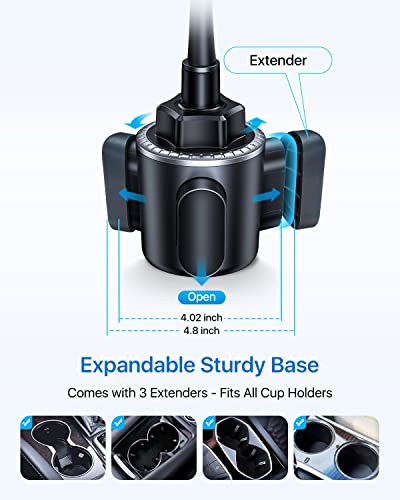 andobil Military-Grade Cup Phone Holder for Car/Truck, [2026 Enhanced] 13" 360° Adjustable Gooseneck w/Anti-Shake Car Mount, Universal Car Phone Holder for iPhone/Samsung/Pixel All 4.0-7.0" Devices