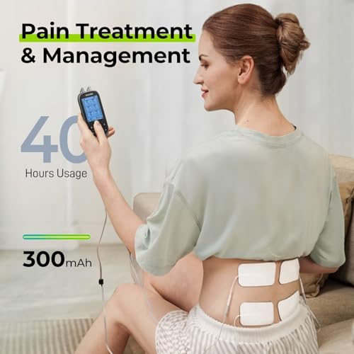 AUVON 3-in-1 TENS & EMS Muscle Stimulator, 40 Intensity Levels, 24 Modes Rechargeable Electronic Pulse Massager with 12 Pads