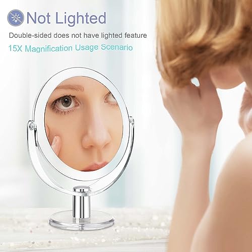 Vanity Makeup Mirror with Stand, 1X/15X Magnification Double Sided 360 Degree Swivel, Portable Table Desk Counter top Magnifying Mirror, Tabletop Mirror for Bedroom or Dorm Room, 6.25 Inch